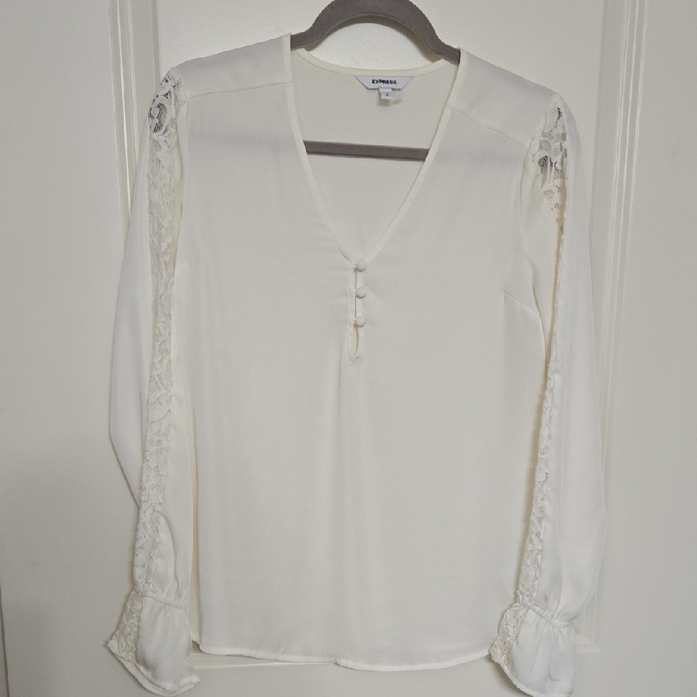 Express Cream Lace Accent Blouse